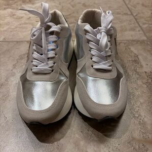 Women's Silver and White Sneakers